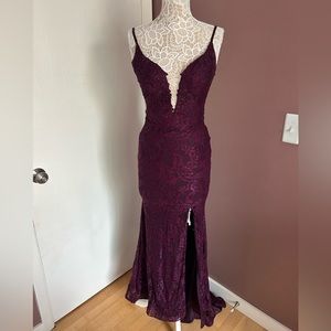 LA FEMME 28556 Lace Mermaid Gown - Dark Berry